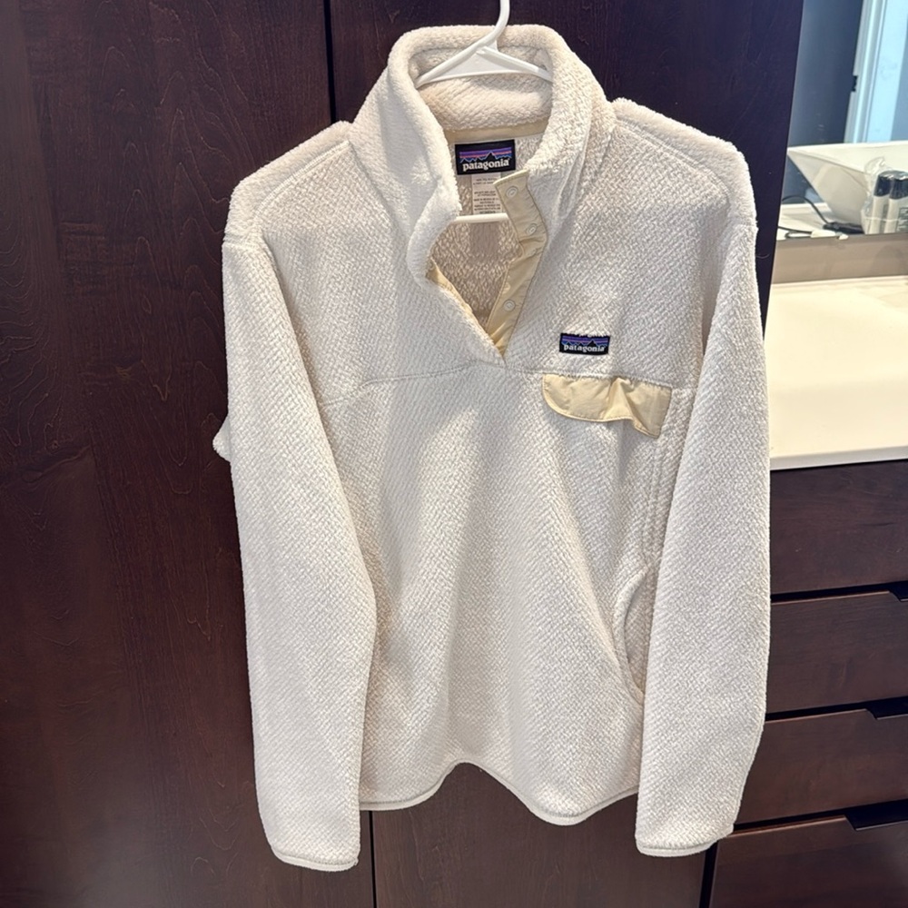 Patagonia Fleece Sweater Pullover White Re-Tool Quarter Snap-T